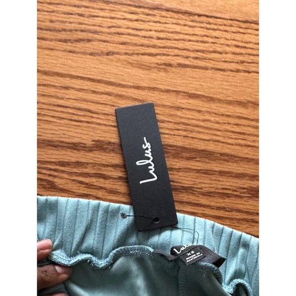 Lulus XS Green Ribbed Wide-Leg Lounge Pants Stretchy Elastic Waist Textured NWT - Picture 5 of 13